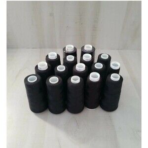 Lot of 16 Maxi-Lock All-Purpose Serger Thread - 3000 Yard Cone - Black Used
